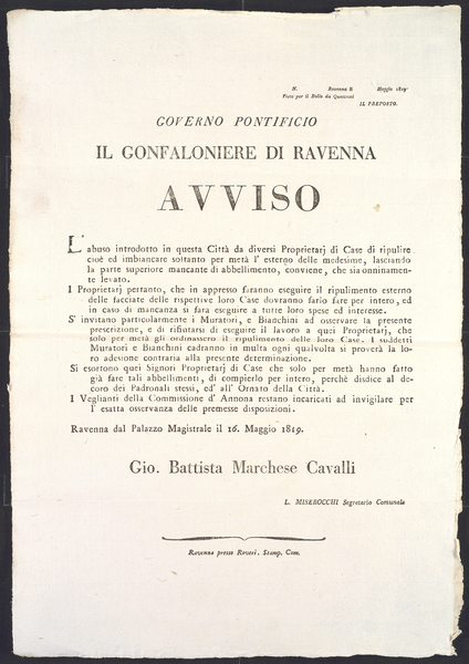 Ravenna, ASC, Commissione d’Ornato, Bando, 1819