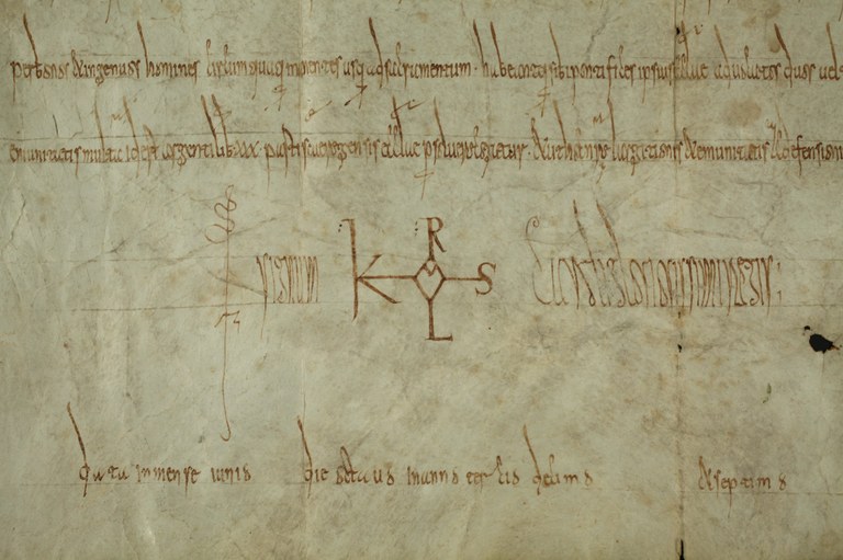 Diploma di Carlo Magno del 17 luglio 808 particolare del monogramma ASMo, Archivio Segreto Estense, Casa e Stato – Membranacei, cass. 1, n. 5