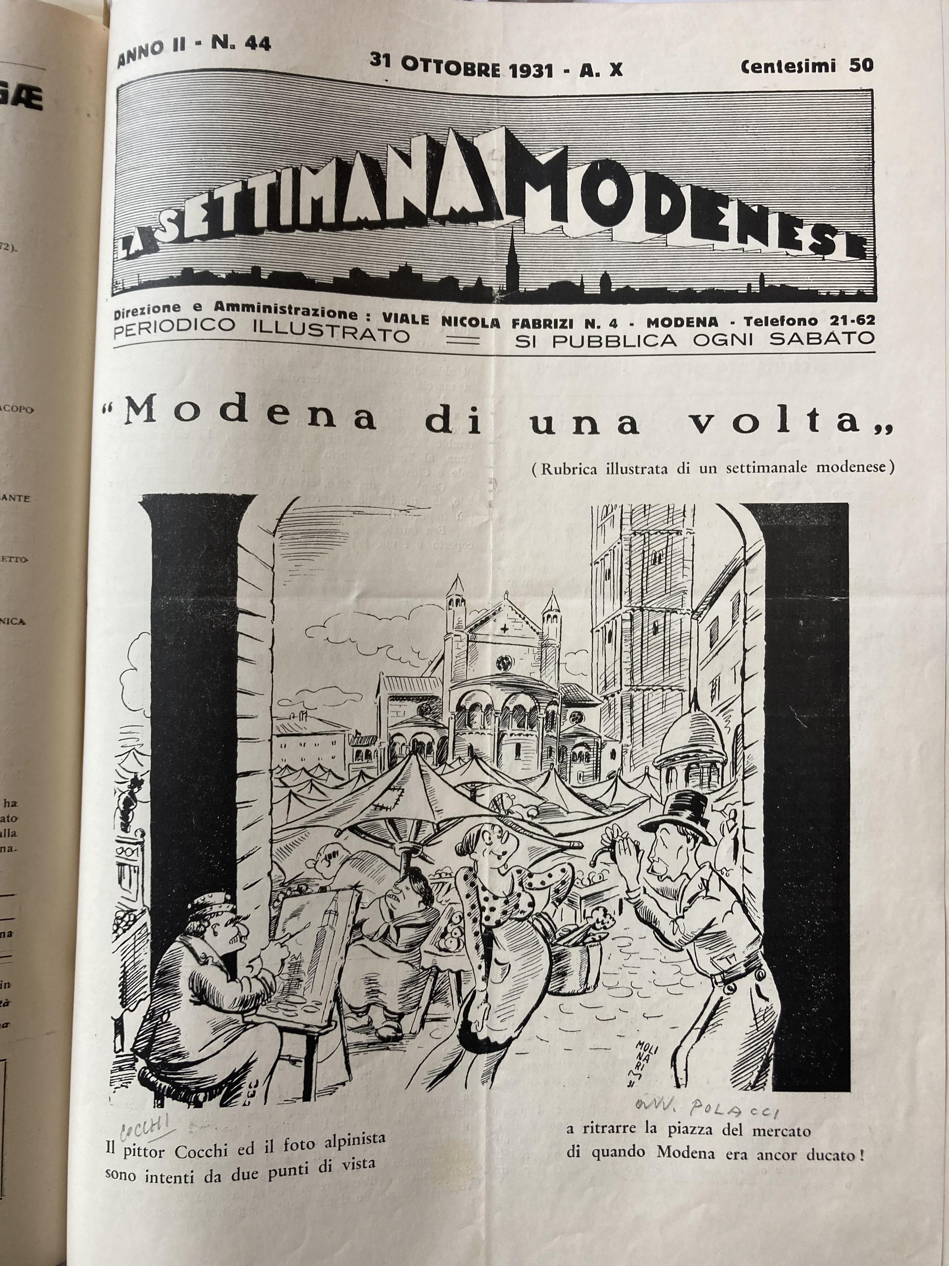 La Settimana modenese, Inaugurazione del mercato Albinelli, vignetta Mario Molinari