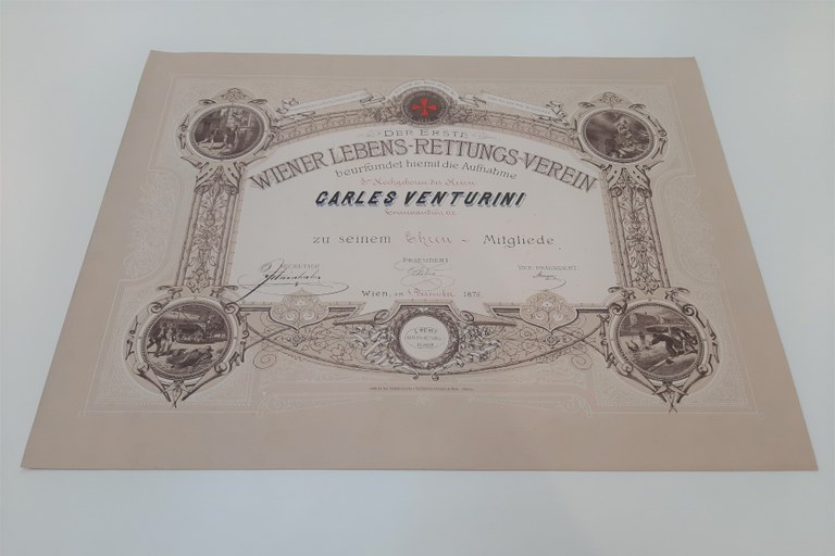 Archivio Carlo Venturini, Diploma del Wiener Lebens-Rettungs-Verein (1875)
