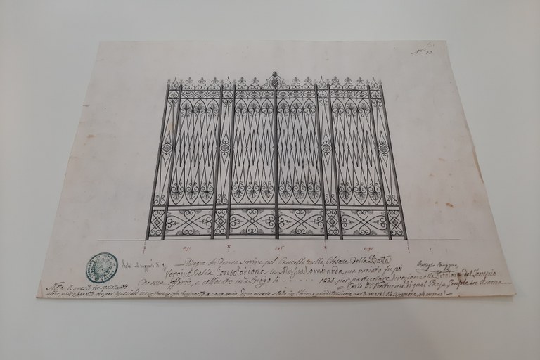Archivio Carlo Venturini, Disegno per cancello nella chiesa della Beata Vergine della consolazione in Massa Lombarda