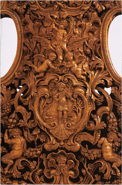 Modena, Galleria estense, Domenico Galli, Violoncello, 1691, particolare