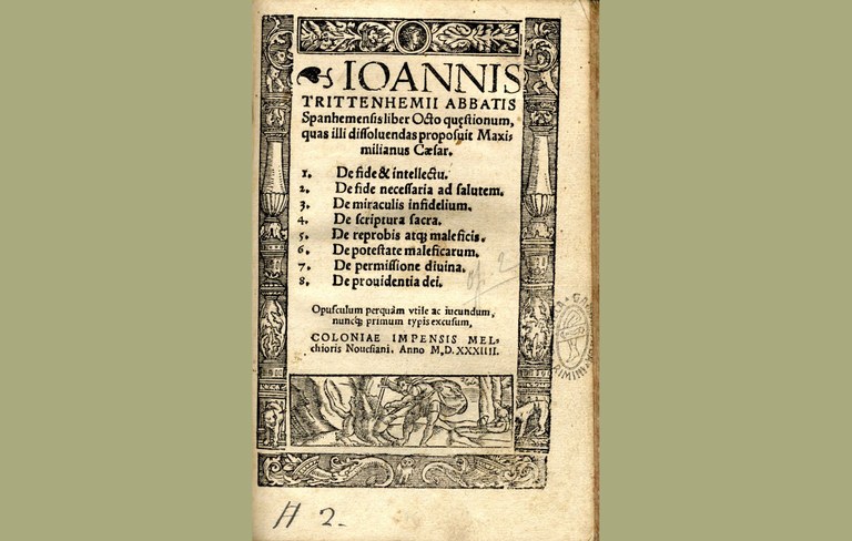 Johannes Tritemius, “Liber octo quaestionum...” (Colonia, 1534) - Biblioteca civica Gambalunga, Rimini