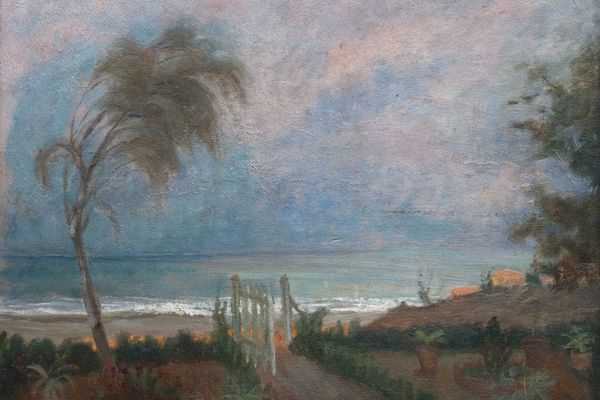 Casa Rossa di Alfredo Panzini, Bellaria - Igea Marina (Rimini): “Annuncio di tempesta” - dipinto di Clelia Panzini, pittura a olio su cartone, particolare