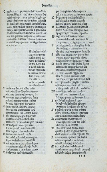Faenza, Biblioteca Comunale Manfrediana La Commedia (comm.: Jacopo della Lana), Venezia, Vindelino da Spira, 1477. Foto di Luca Bacciocchi