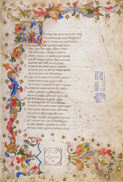 Bologna, Biblioteca Comunale dell’Archiginnasio, MS. 321 (sec. XIV), La Commedia, Incipit dell’Inferno. Foto di Luca Bacciocchi