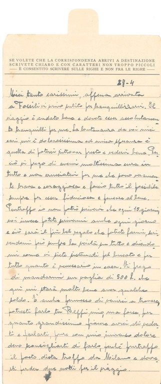 Fondazione Fossoli, Archivio, Lettera di Ada Marchesini ai famigliari (recto), 1944