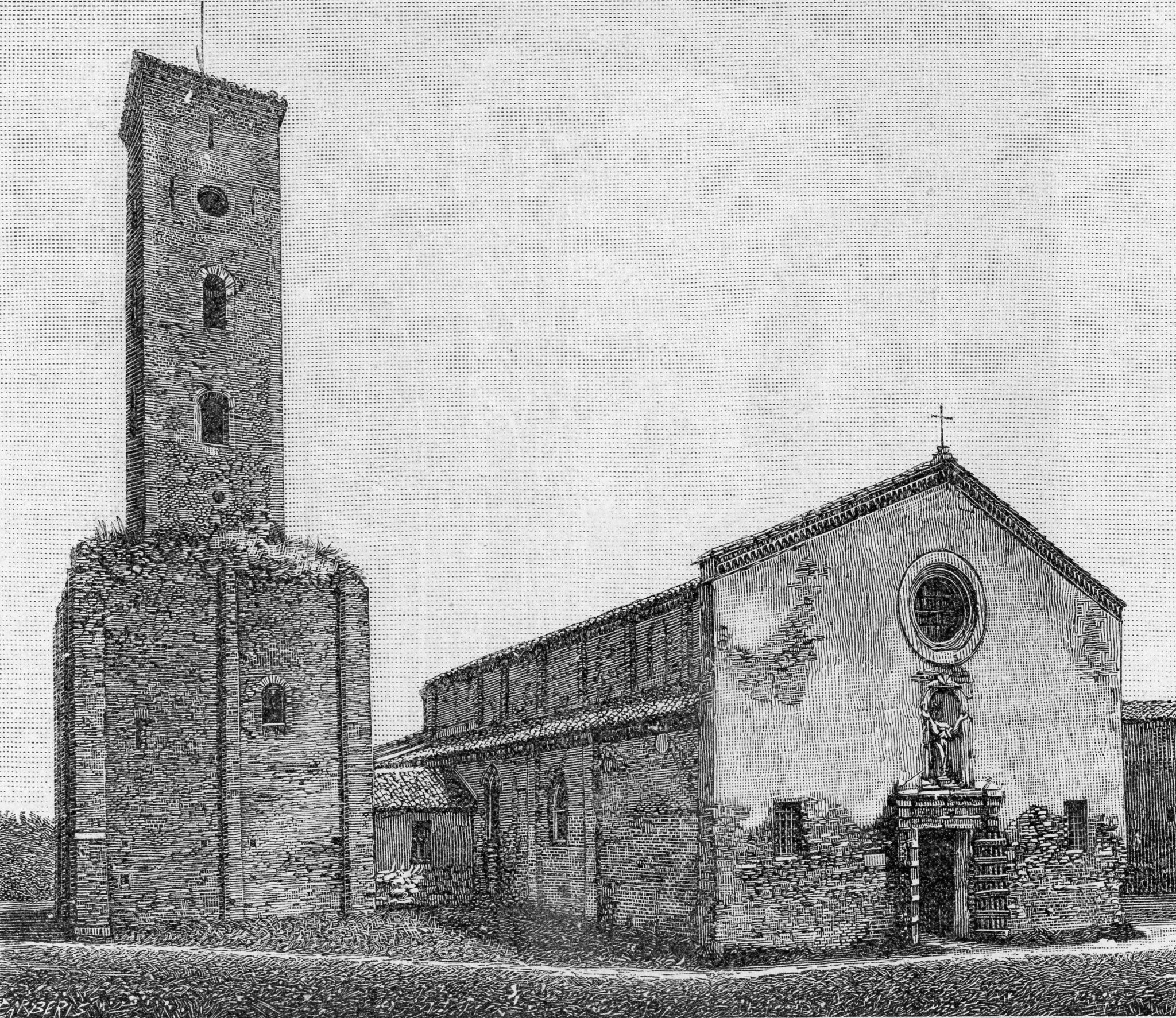 La chiesa di Santa Maria in Porto Fuori a Ravenna in una xilografia di Giuseppe Barberis (1900) - foto Pubblico Dominio (CC0)