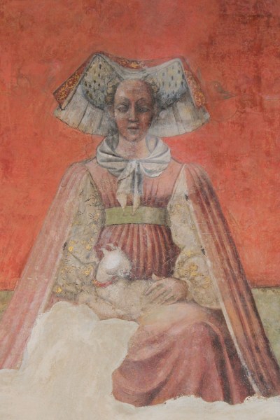 Figura femminile, metà XV secolo. Particolare della decorazione della sala della Dama di Palazzo dei Pio, Carpi