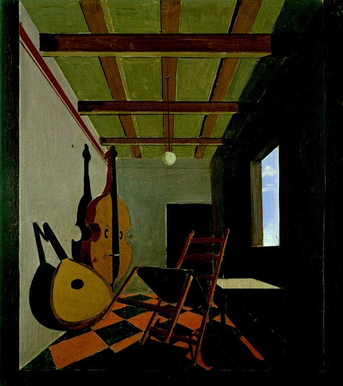 Achille Funi, Strumenti musicali e sedia, 1921 Olio su tavola, cm 51,5 x 47 Collezione privata
