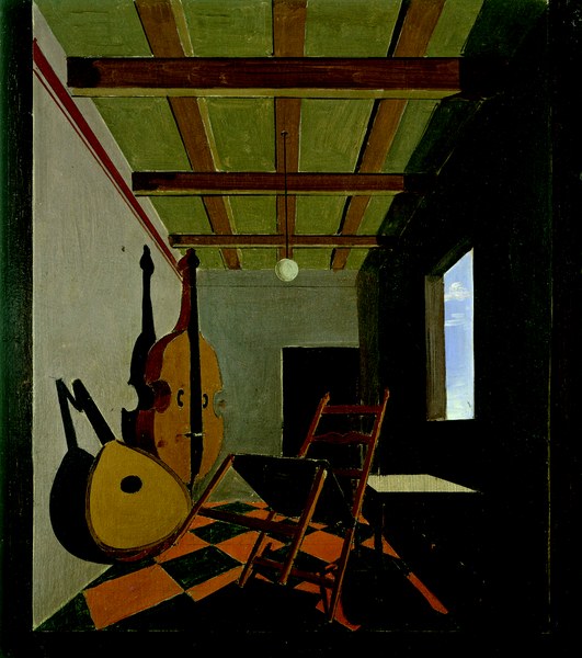 Achille Funi, Strumenti musicali e sedia, 1921 Olio su tavola, cm 51,5 x 47 Collezione privata
