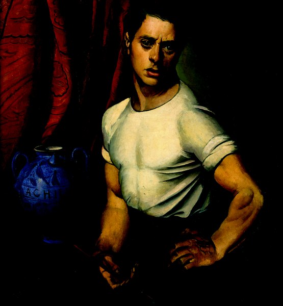 Achille Funi, Autoritratto con brocca blu, 1920 Olio su tavola, cm 39,5 x 36,5 Collezione privata