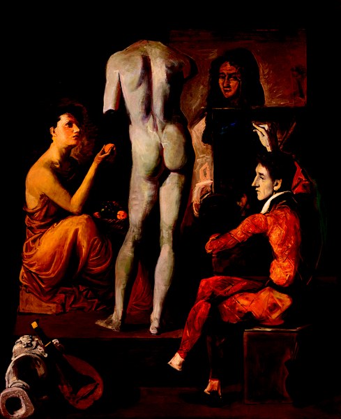Achille Funi, Arlecchino pittore, 1949 Olio su tela, cm 220 x 189 Collezione privata Foto Luca Gavagna