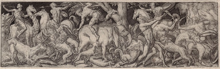 Etienne Delaune Lotta di uomini e animali, XVI secolo Biblioteca Panizzi, Reggio Emilia