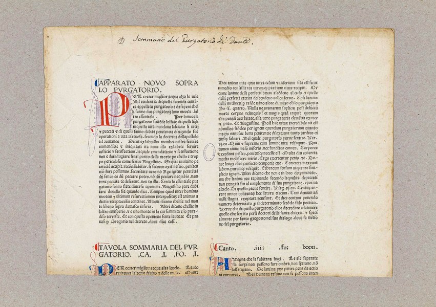 Un dimenticato lacerto della Nidobeatina: il sommario del Purgatorio (Sec. XV, seconda metà) ASMo, ASE, Cancelleria, Archivio per materie - Letterati, b. 17c