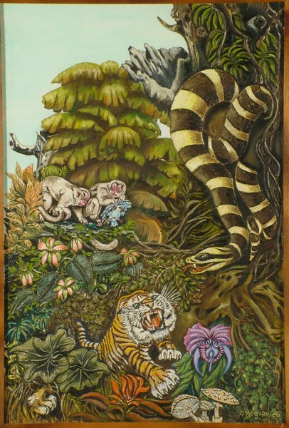 Gina Negrini, L’Eco della giungla, olio su tela, 1986