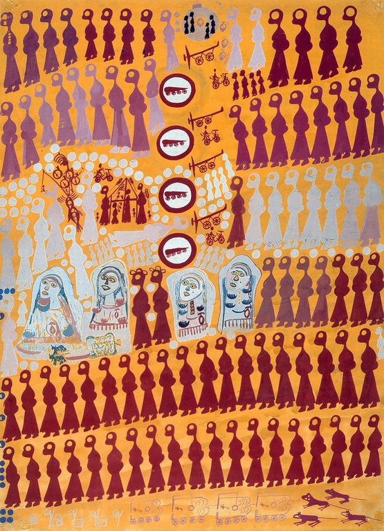 Carlo Zinelli Due uomini rossi e occhiali gialli Due uomini rossi e bicicletta gialla recto e verso 1964 Tempera su carta 70 x 50 cm Fondazione Culturale Carlo Zinelli, Verona