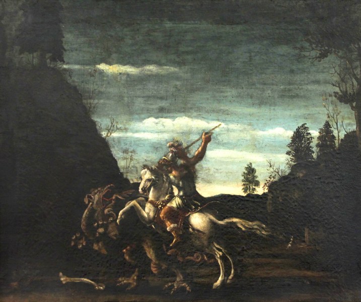 Anonimo olandese, San Giorgio che uccide il drago, XVI secolo, olio su tela, cm 46.5x59.5, Rimini, Museo della Città