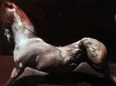Nicola Samorì, Cavallo cannibale, 2023, olio su tavola, 30 x 40 cm