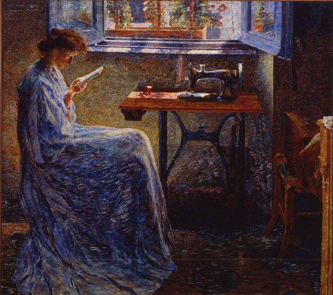 Umberto Boccioni, Il romanzo di una cucitrice, 1908, olio su tela, Collezione Barilla di Arte Moderna, Parma