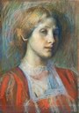 Umberto Boccioni, Ritratto di giovane donna, 1907-1908, pastello su tela, Collezione privata