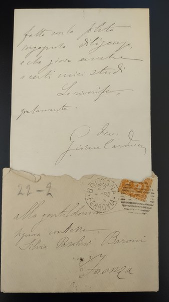 Lettera di Giosue Carducci, 1889, con busta