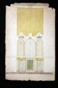Disegno della ricca decorazione di una parete del Tempio di Vercelli Italia, seconda metà XIX secolo Acquerello su carta, inchiostro, 33,5 x 21,5 cm, Archivio Storico della Comunità Ebraica di Vercelli 