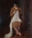 Ugo Celada da Virgilio, Mia moglie che ricama, Anni '30, olio su tela, 106 x 90 cm, Famiglia Celada