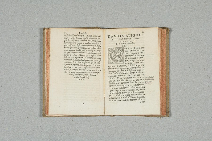 Lugo, Biblioteca Comunale F. Trisi, Monarchia, Basileae, Ioannis Oporini (1559), incipit. Foto Luca Bacciocchi
