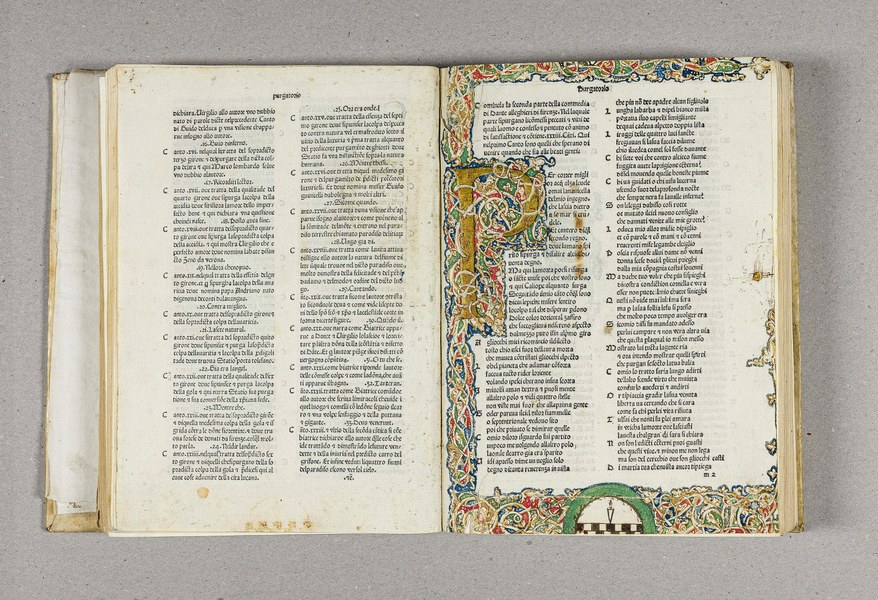 Ravenna, Biblioteca Classense, Commedia, col commento di Jacopo della Lana, (Venezia 1477), incipit del primo Canto del Purgatorio. Foto Luca Bacciocchi