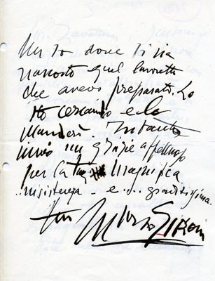 Lettera a Zavattini del pittore Mario Sironi