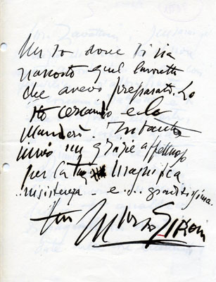 Lettera a Zavattini del pittore Mario Sironi