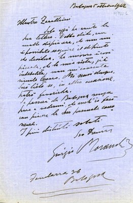 Lettera a Zavattini del pittore Giorgio Morandi