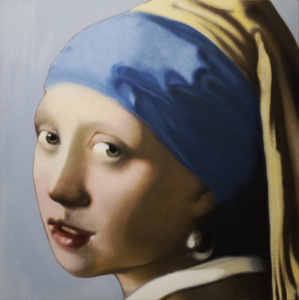Andrea Ravo Mattoni Vermeer, La ragazza con l'orecchino di perla Spay su tela, 100x100 cm 2022 Pop House Gallery