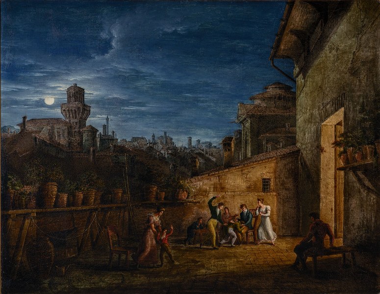 Antonio Basoli, Terrazzo nel locale della Pontificia Accademia di Belle Arti, 1826, olio su tela, 54x70