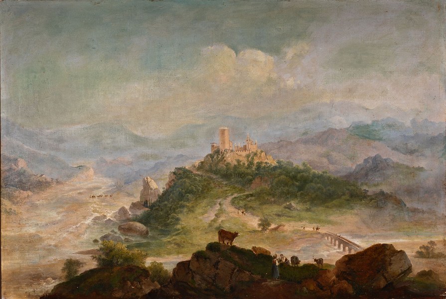 Ottavio Campedelli (attr.), Veduta di Ponte di Riola con la Rocchetta Mattei, 1850 ca