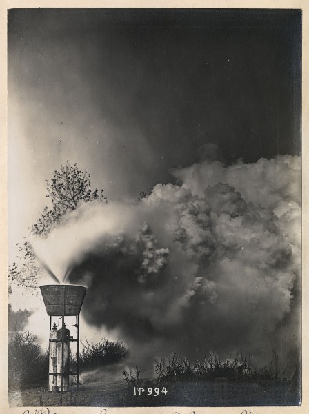 Organisation for the Defense Against Aircrafts, Paris Verdier Device Beginning to Release Smoke (1 Minute After Opening The Taps), 1914-1918; silver gelatin print album