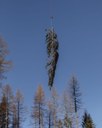 Matteo de Mayda, Un elicottero rimuove un albero caduto da un sentiero vicino a Digonera / A helicopter removes a fallen tree from a path near Digonera. Digonera (Belluno), 2020 ©Matteo de Mayda - There’s no calm after the storm (2019-2023)