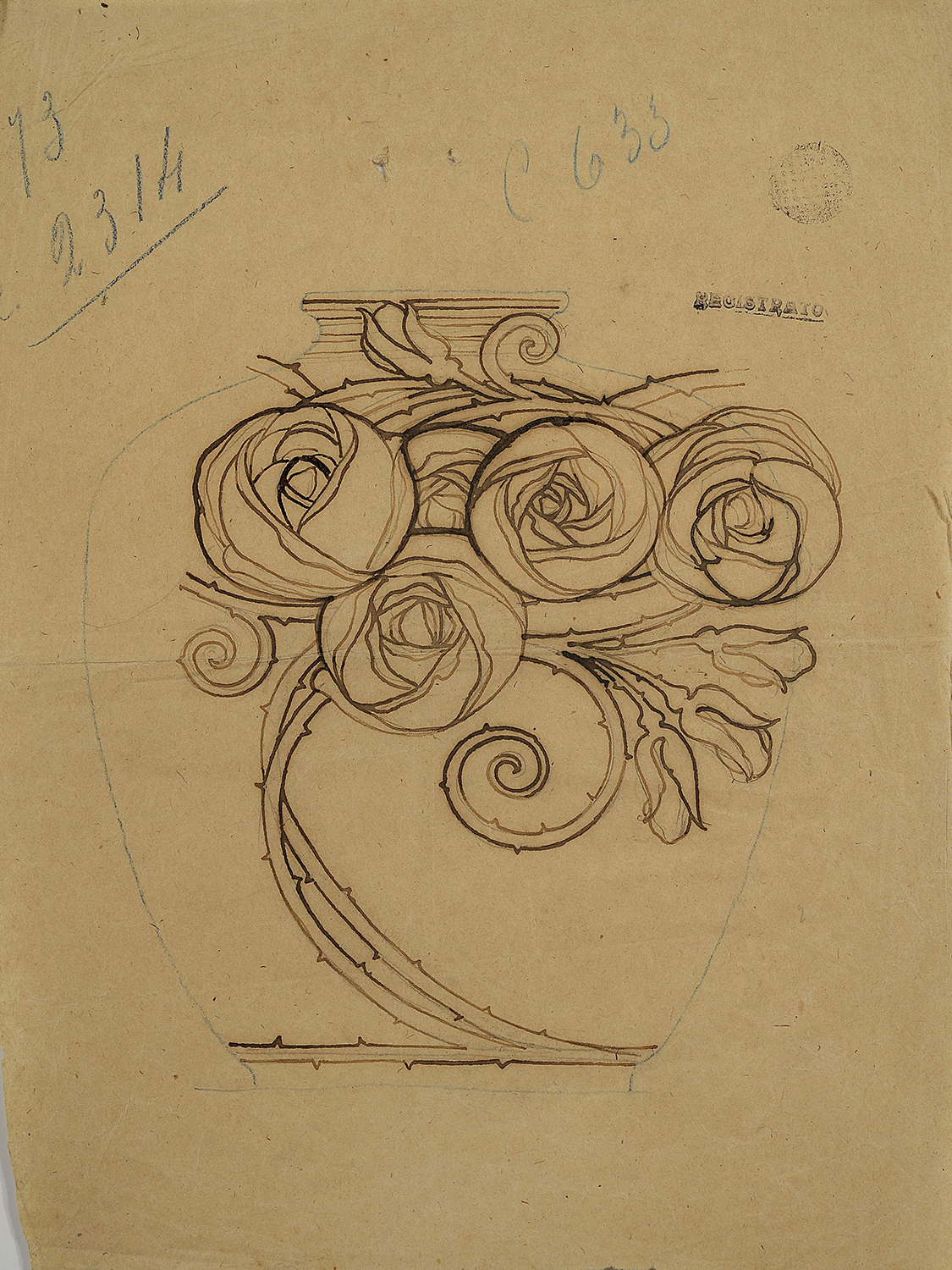 Studio per ornamento di un vaso con rose, 1906-1912, matita su carta, collezione privata
