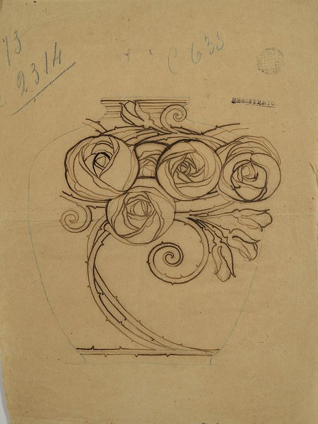 Studio per ornamento di un vaso con rose, 1906-1912, matita su carta, collezione privata