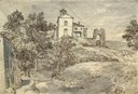 Giacomo Savini (Bologna, 1768 – ivi. 1842) Veduta della chiesa di Castel de¬ Britti, s.d. Penna acquerellata e matita su carta, mm 200 x 295 Bologna, Opera Pia Davia Bargellini