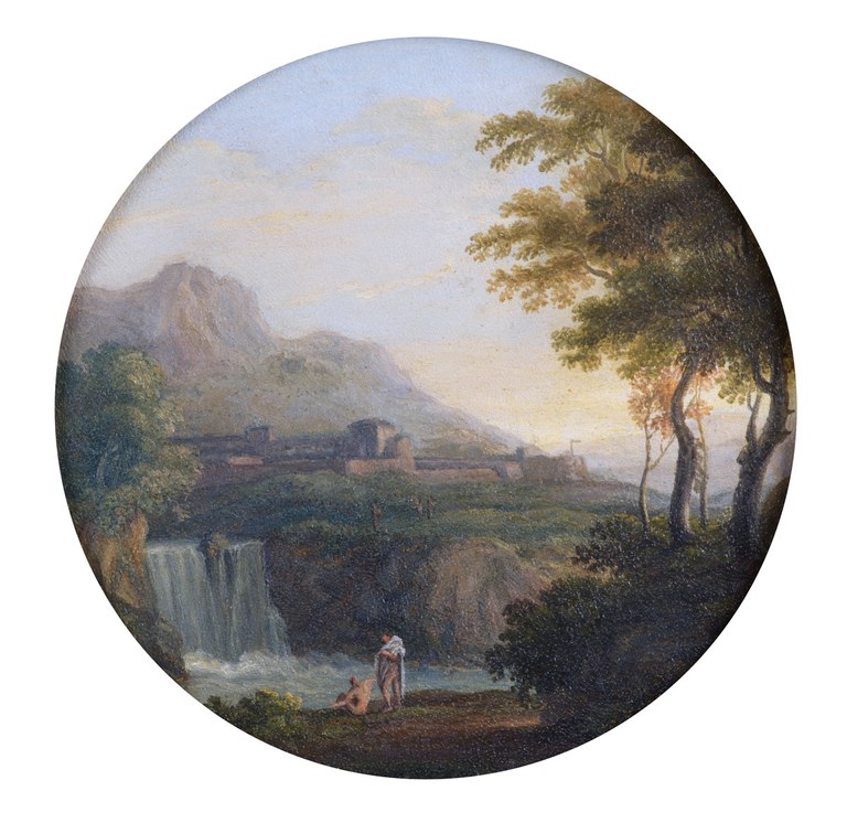 Giuseppe Davia (Bologna, 1804 – ivi, 1874) Paesaggio con cascata e fortezza Olio su ottone Bologna, Museo Davia Bargellini