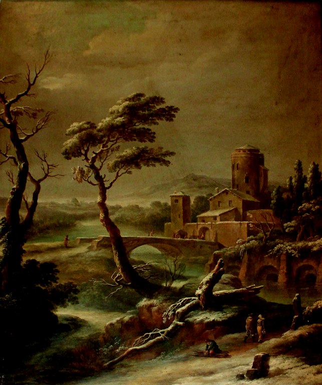 Vincenzo Martinelli (Bologna, 1737 – ivi, 1807) Paesaggio fluviale sotto la neve Tempera su tela Bologna, Museo Davia Bargellini