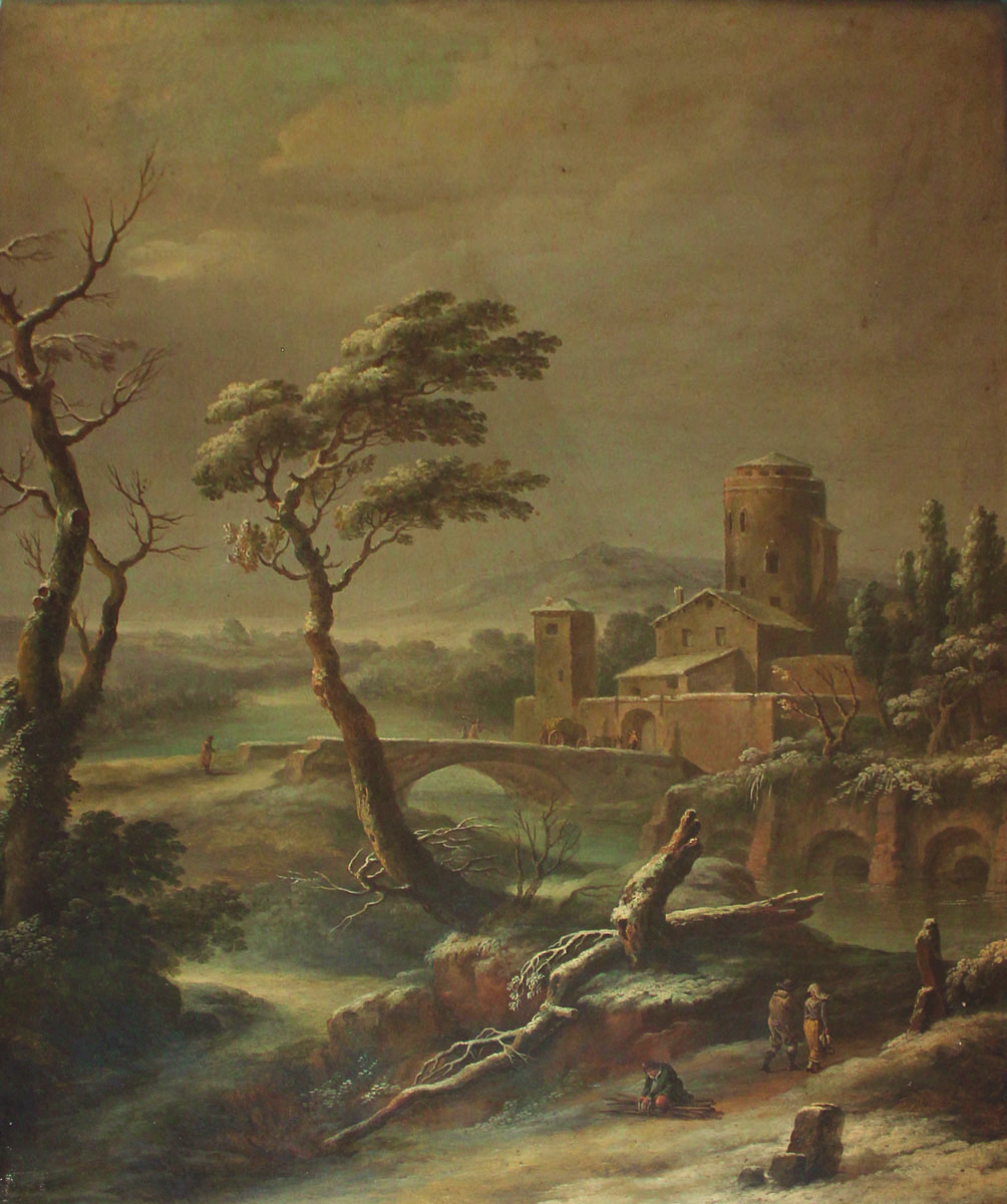 Vincenzo Martinelli (Bologna, 1737 – ivi, 1807) Paesaggio fluviale sotto la neve Tempera su tela Bologna, Museo Davia Bargellini