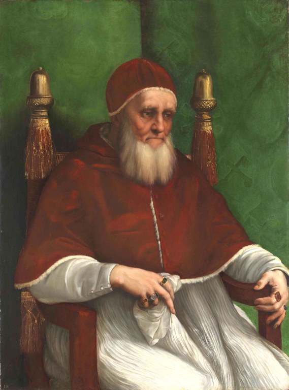 Raffaello Sanzio Ritratto di papa Giulio II, 1511-1512, Tavola, cm 108x80,7. Londra, National Gallery