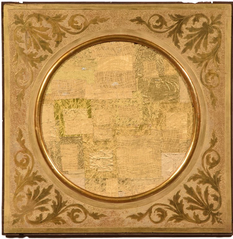 Flavio Favelli, Gold Zaire, 2021, collage di carte di cioccolatini, 49×49 cm., Collezione dell’artista, Bologna