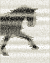 Emilio Isgrò, Sillogismo del cavallo, 2023, Acrilico su tela a stampa montata su legno, Opera costituita da 2 elementi, Ogni elemento 200x160 cm, Testa, Collezione privata