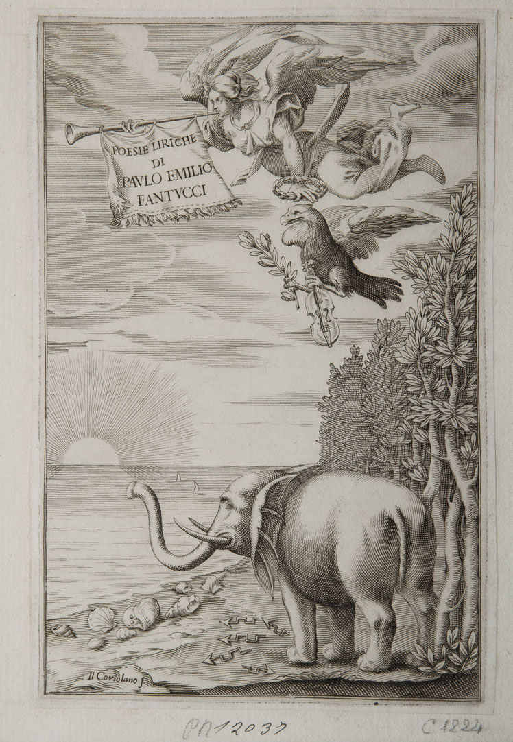 Giovanni Battista Coriolano Bologna (?), 1579 circa-1649 Poesie liriche di Paolo Emilio Fantucci, frontespizio 1647 Incisione a bulino 201 × 133 mm Bologna, Pinacoteca Nazionale, Gabinetto dei disegni e delle stampe