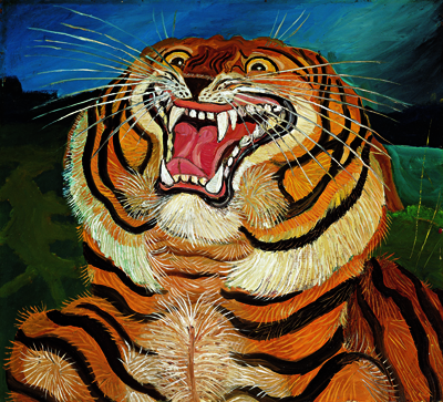 Ligabue: Testa di tigre, 1955, olio su compensato, 60x55