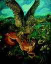 Ligabue: Aquila che assale volpe, 1941, olio su tavola di legno, 85,5x69,5